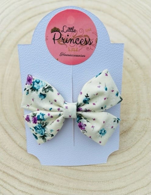 Strik Emma-Beige met Blauw/Paarse Bloemetjes