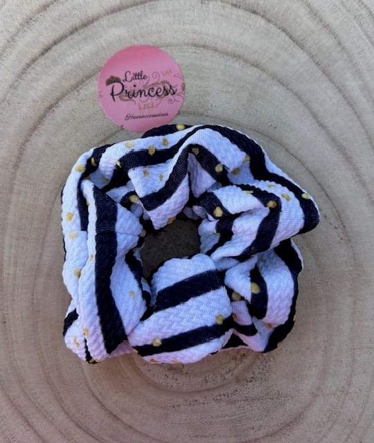 Scrunchie White/Black Stripes, Gold Dots